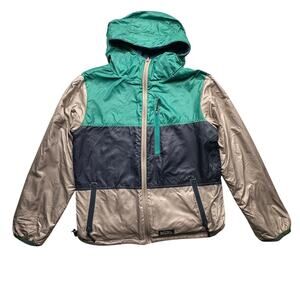 Manastash Reversible Fleece Windbreaker Jacket Men Small Hood Blue Green 7242005